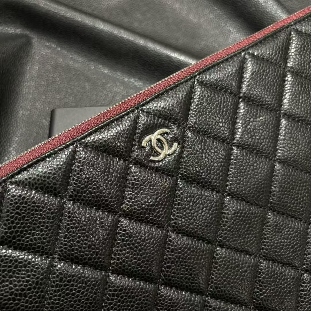 Black Leather Caviar Clutch