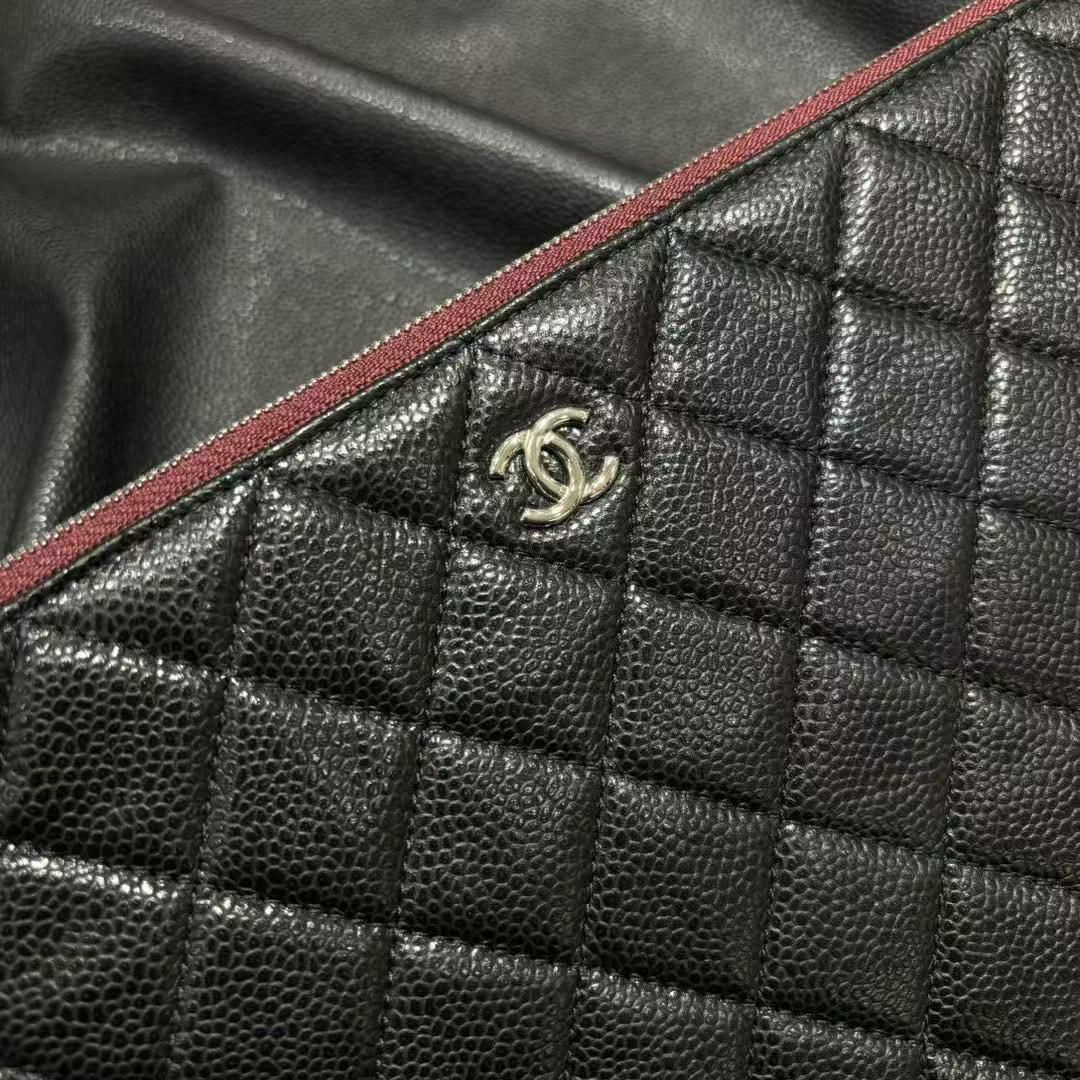 Black Leather Caviar Clutch