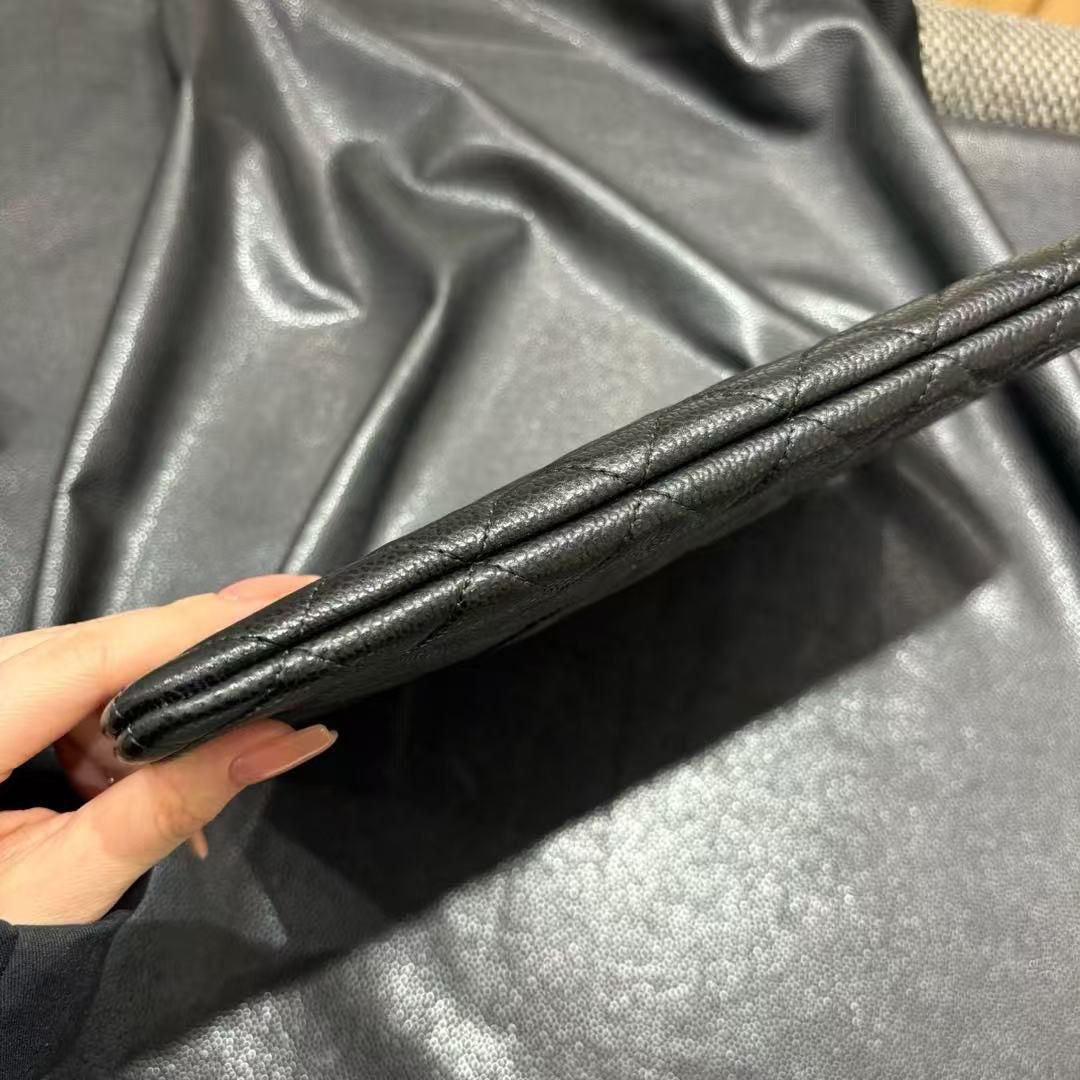 Black Leather Caviar Clutch