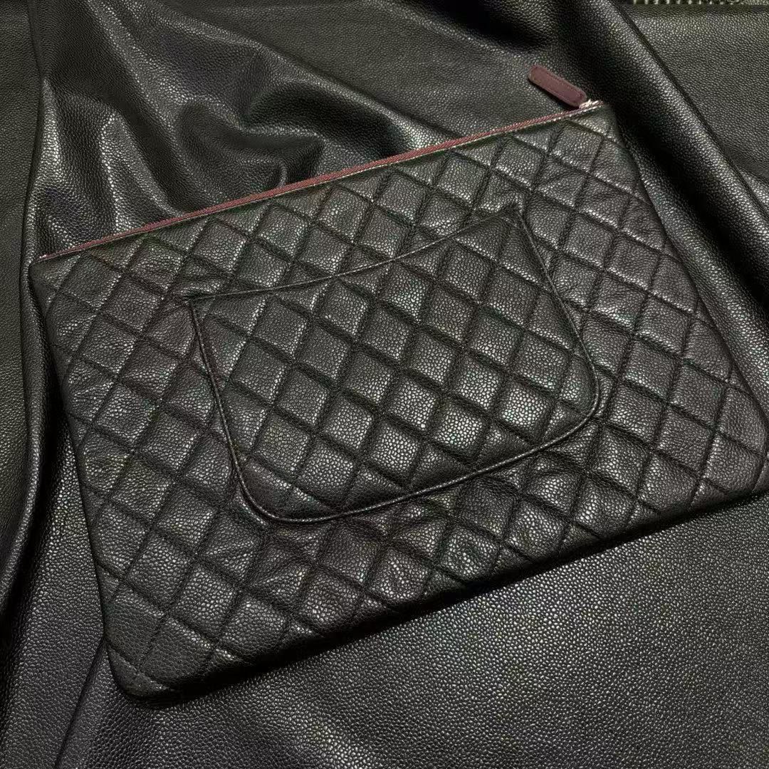 Black Leather Caviar Clutch