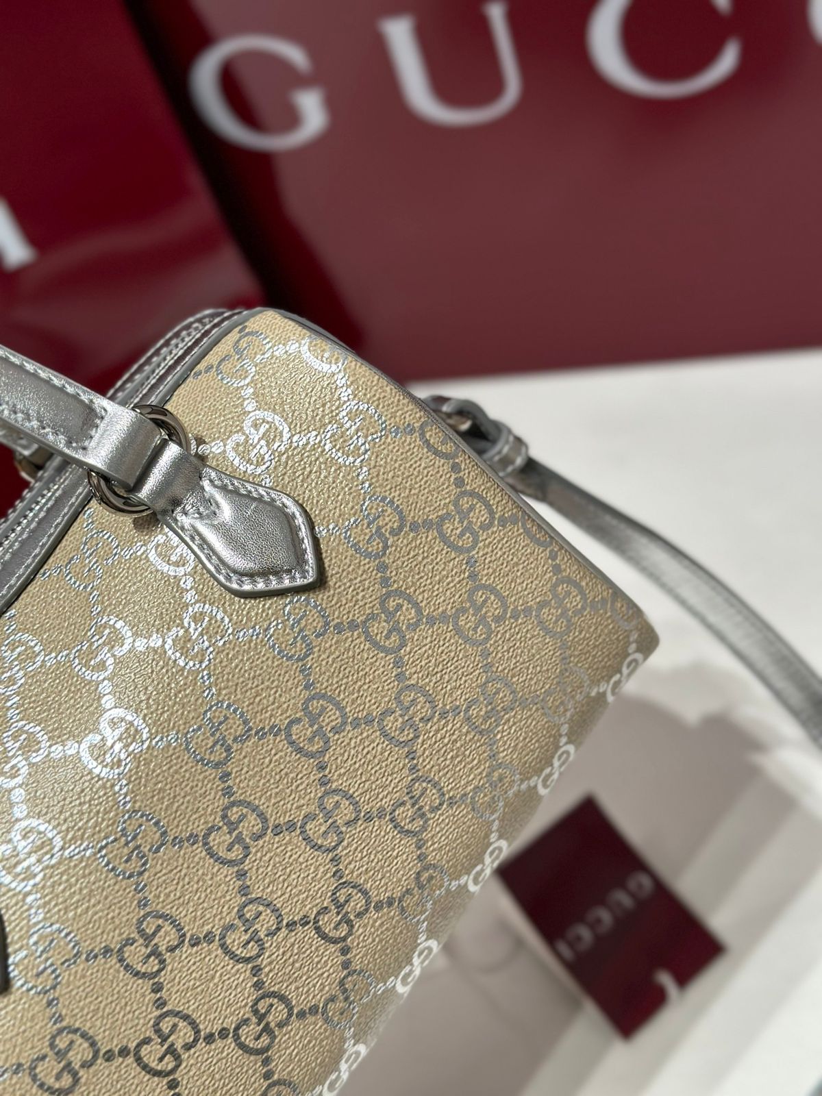 GG Emblem Small Boston Bag