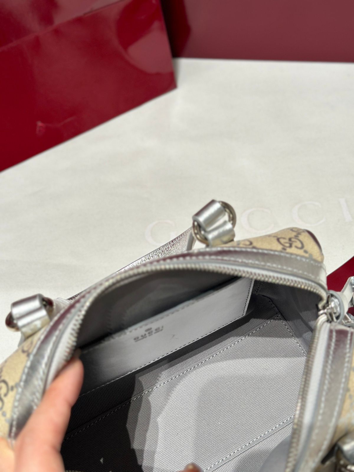 GG Emblem Small Boston Bag